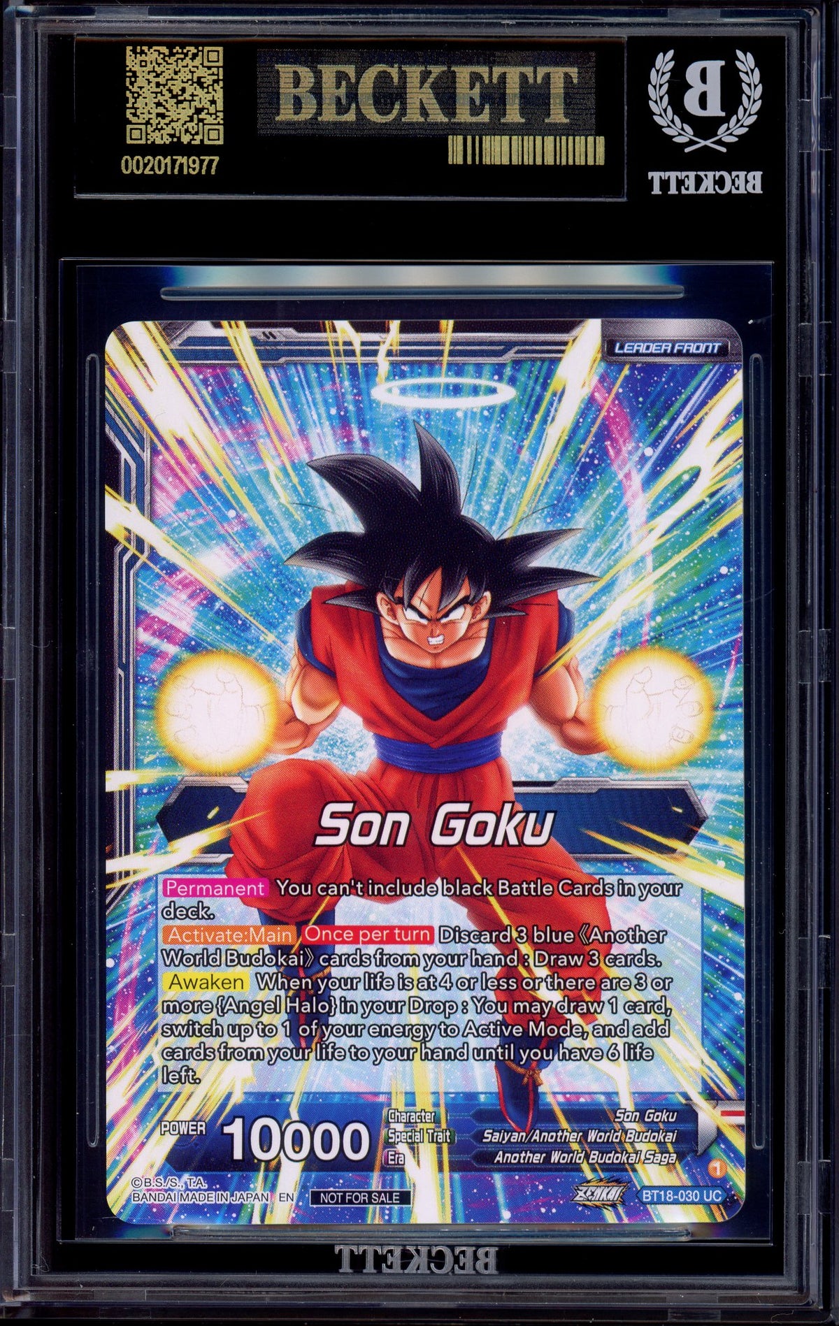 2022 Dragon Ball Super Final Championship Alternate Art Leader Top 3 Alternate Art Son Goku, Another World Fighter #BT18-030 BGS 10 BLACK LABEL