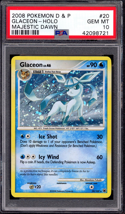 2008 Pokémon Diamond & Pearl Majestic Dawn Cosmos Glaceon-Holo #20 PSA 10 GEM MINT