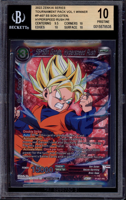 2022 Dragon Ball Super Zenkai Tournament Volume 1 Winner SS Son Goten, Hyperspeed Rush #P-407 BGS 10 PRISTINE