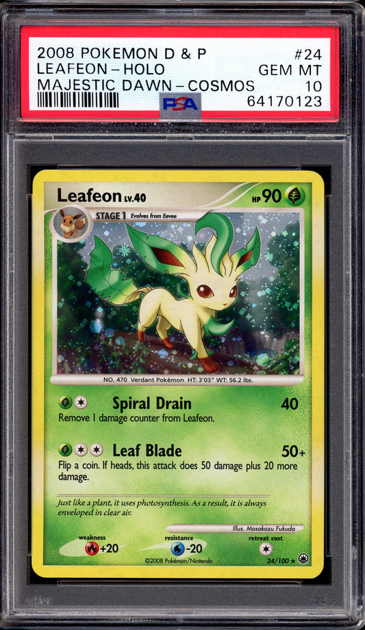 2008 Pokémon Diamond & Pearl Majestic Dawn Cosmos Leafeon-Holo #24 PSA 10 GEM MINT