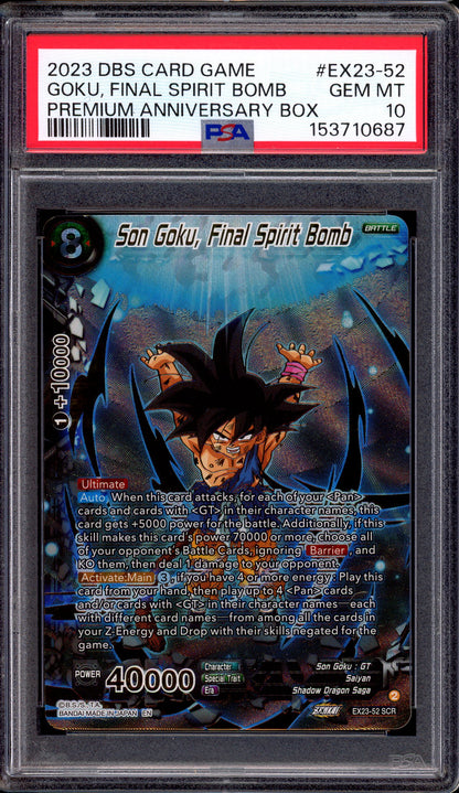 2023 Dragon Ball Super Premium Anniversary Box Son Goku, Final Spirit Bomb #EX23-52 PSA 10 GEM MINT