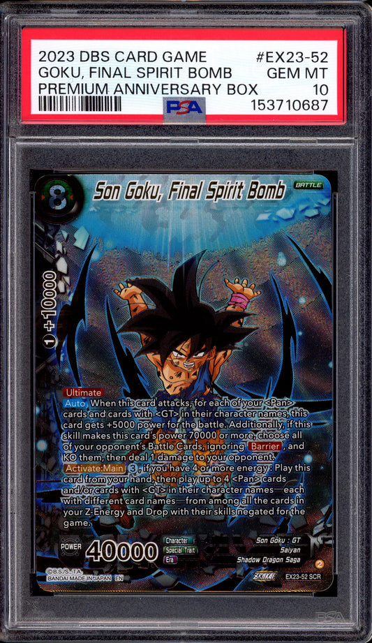 2023 Dragon Ball Super Premium Anniversary Box Son Goku, Final Spirit Bomb #EX23-52 PSA 10 GEM MINT