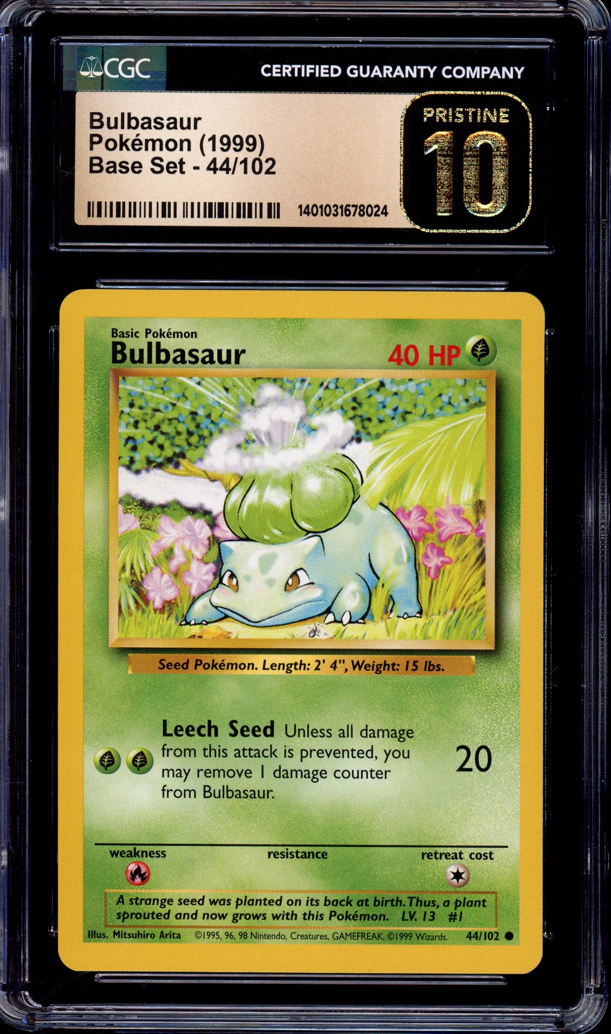 1999 Pokémon Game Base Set Bulbasaur #44 CGC 10 PRISTINE