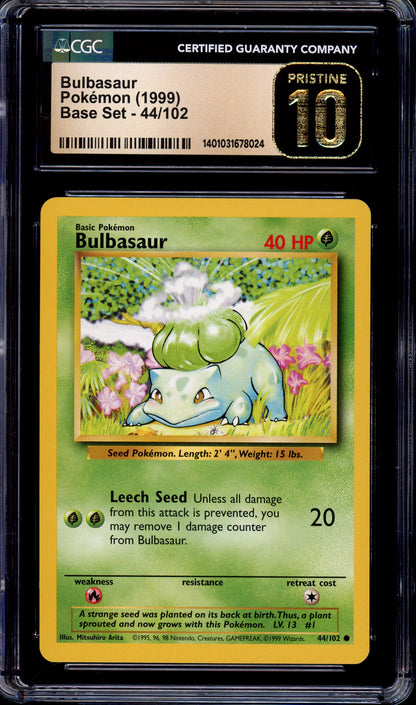 1999 Pokémon Game Base Set Bulbasaur #44 CGC 10 PRISTINE