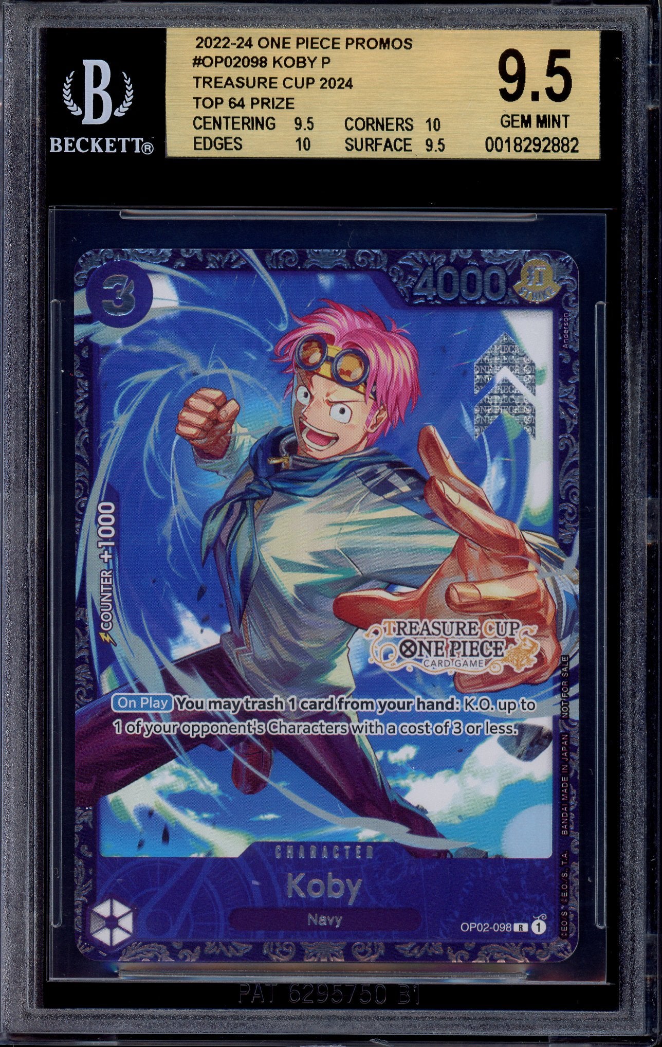 2024 One Piece Promo Treasure Cup Top 64 Koby #098 BGS 9.5 GEM MINT