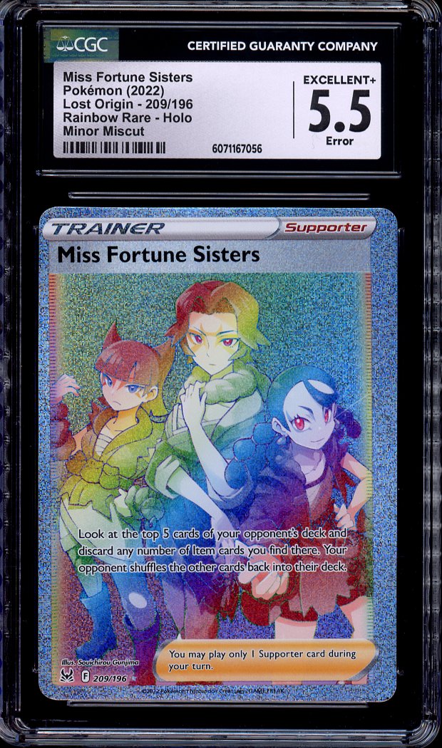 2022 Pokémon SWSH Lost Origin Miscut Miss Fortune Sisters-Secret #209 ERROR CGC 5.5+