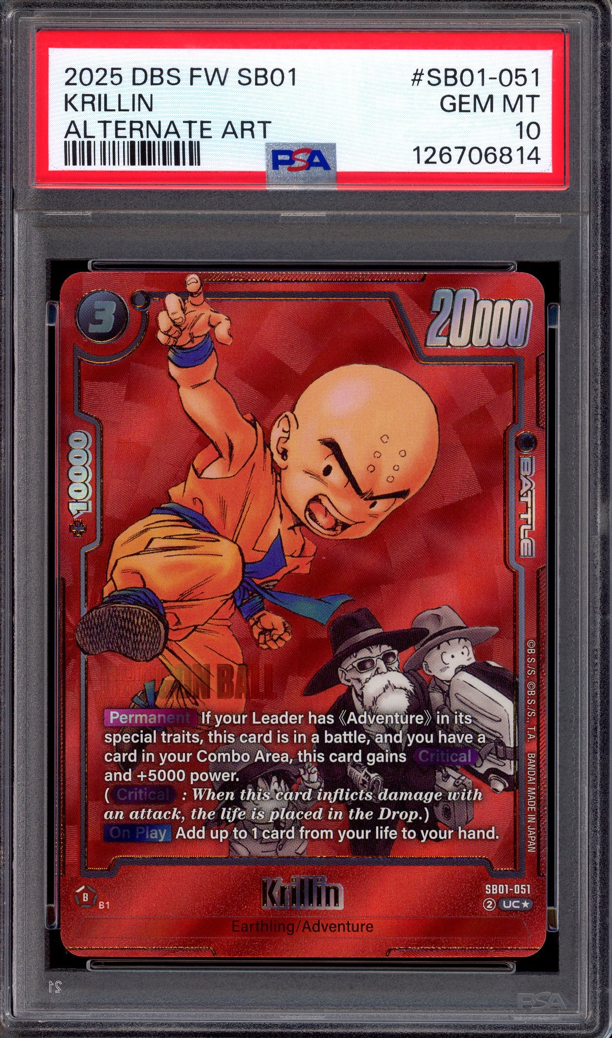 2025 Dragon Ball Super Fusion World SB01 Alternate Art Krillin #SB01-051 PSA 10 GEM MINT