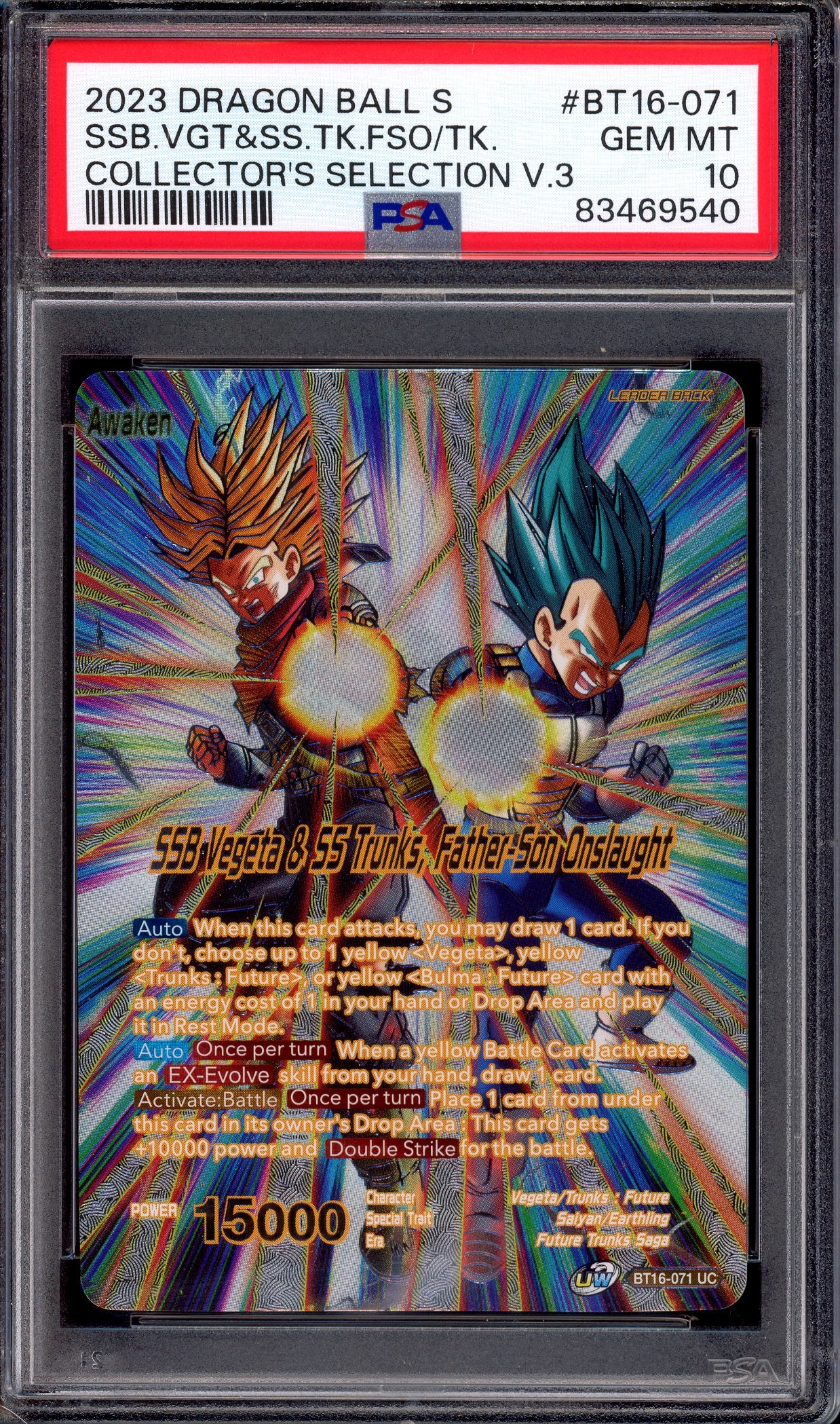 2023 Dragon Ball Super Collector's Selection Volume 3 SSB Vegeta & SS Trunks #BT16-071 PSA 10 GEM MINT