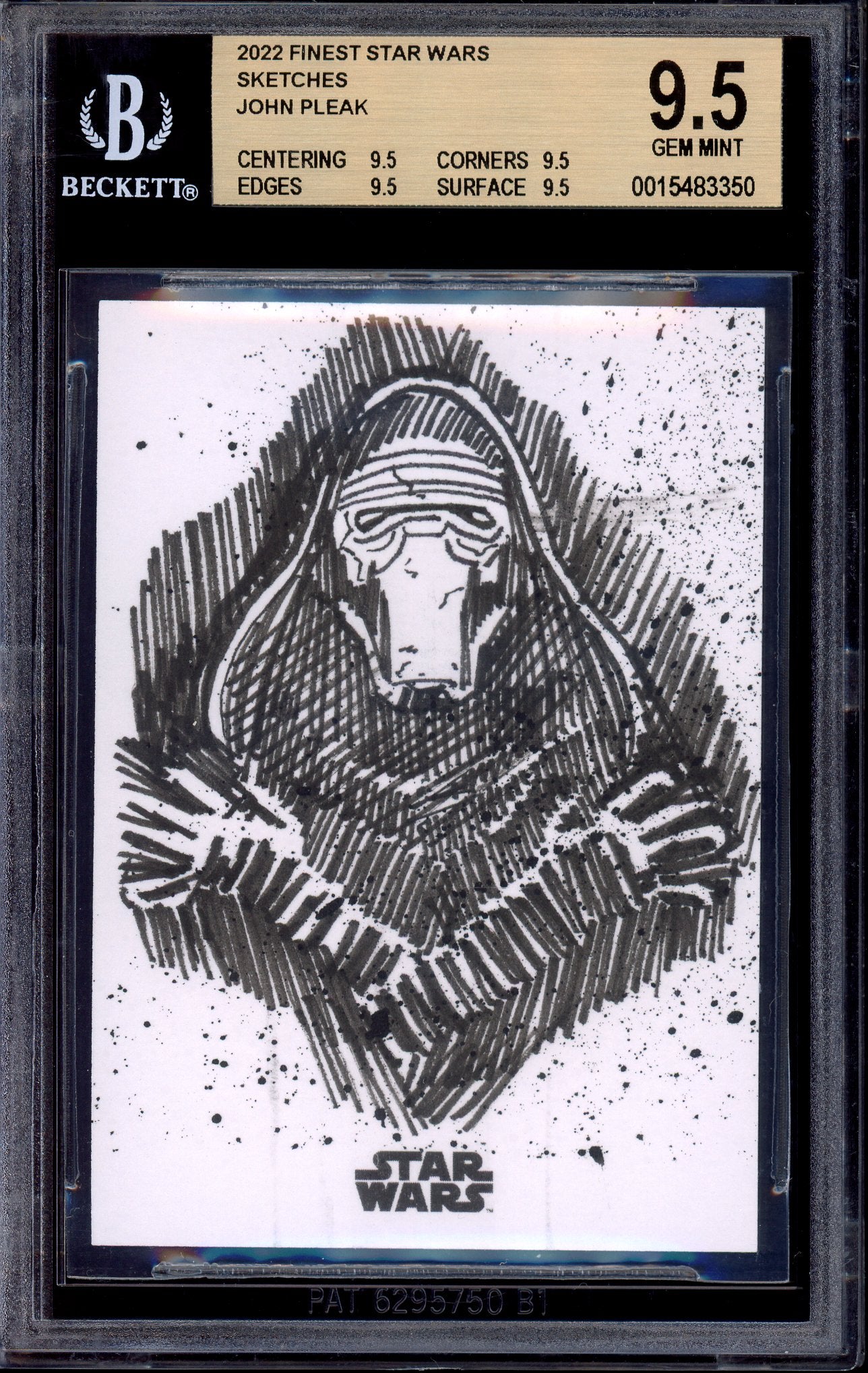 2022 Finest Star Wars Sketches John Pleak Kylo Ren #SKC-AA BGS 9.5 GEM MINT
