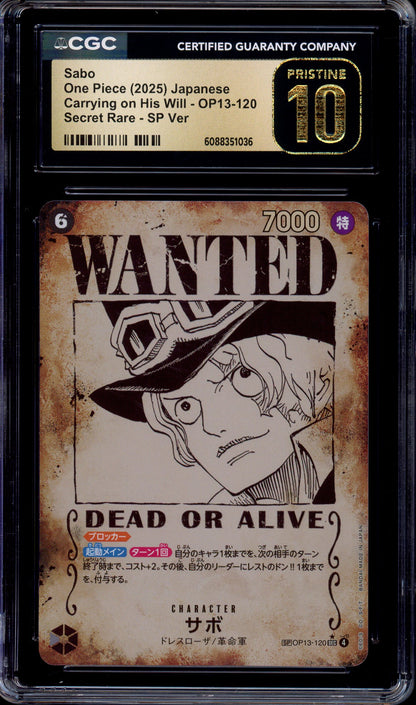 2025 One Piece Japanese OP13 Wanted Alternate Art Sabo #120 CGC 10 PRISTINE