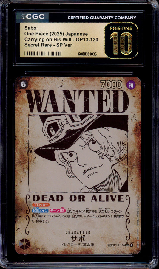 2025 One Piece Japanese OP13 Wanted Alternate Art Sabo #120 CGC 10 PRISTINE