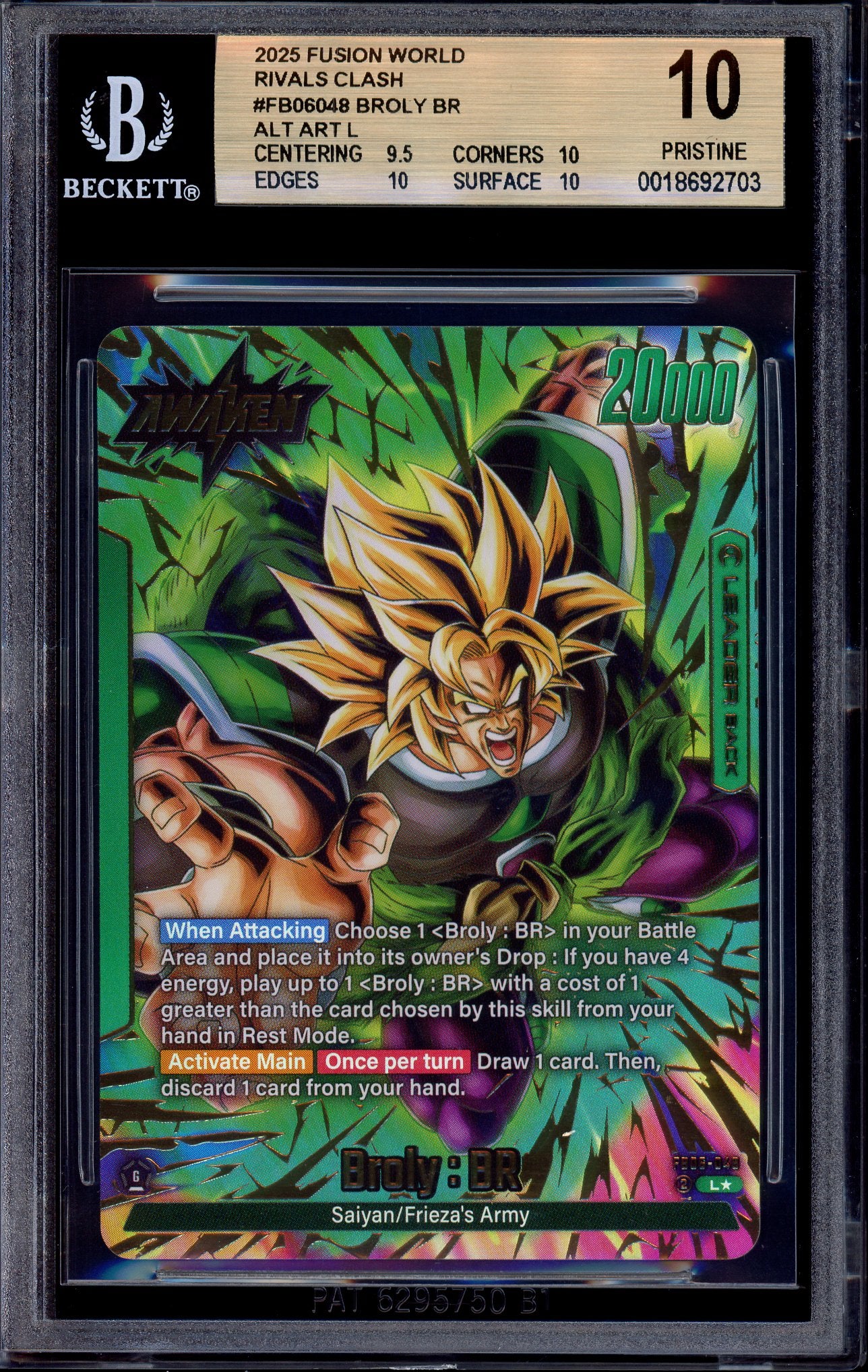 2025 Dragon Ball Super Fusion World Alternate Art Broly BR #FB06-048 BGS 10 PRISTINE
