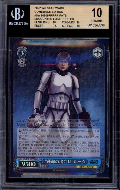 2022 Weiss Schwarz Japanese Star Wars Comeback Edition Fate Encounter Luke RRR #97 BGS 10 PRISTINE