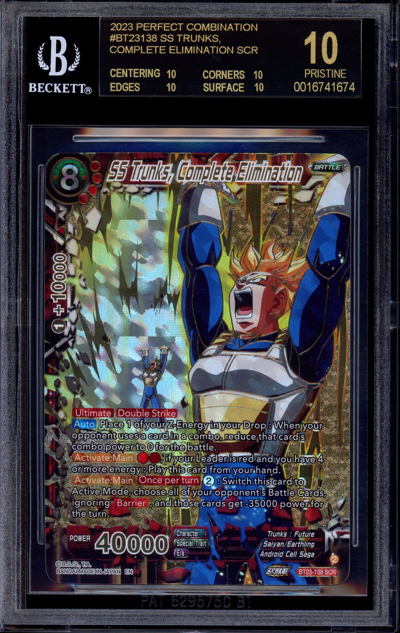 2023 Dragon Ball Super SS Trunks, Complete Elimination SCR BT23-138 BGS 10 BLACK LABEL