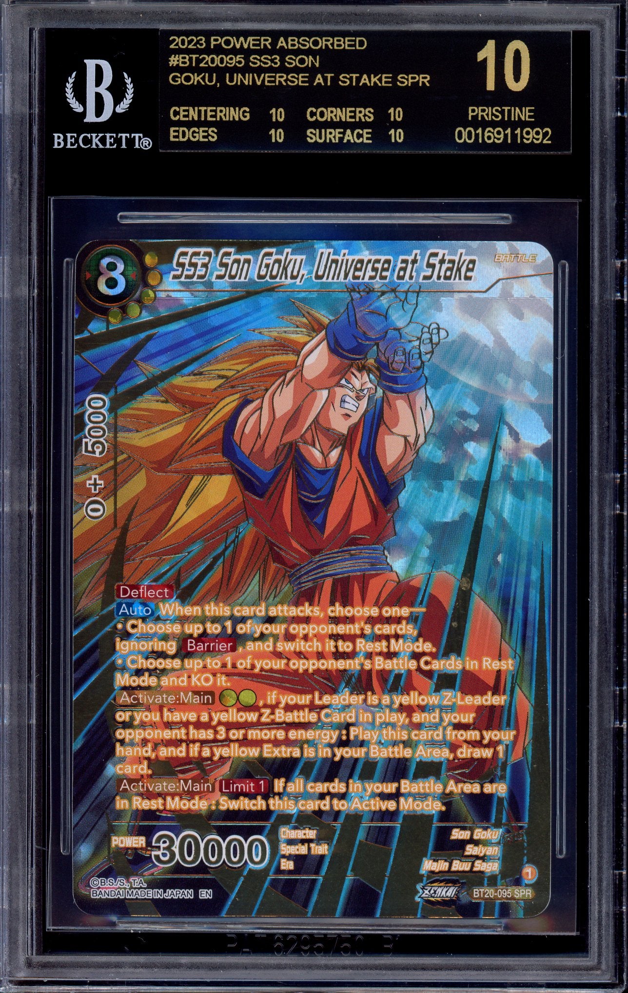 2023 Dragon Ball Super SS3 Son Goku, Universe at Stake SPR #BT20-095 BGS 10 BLACK LABEL