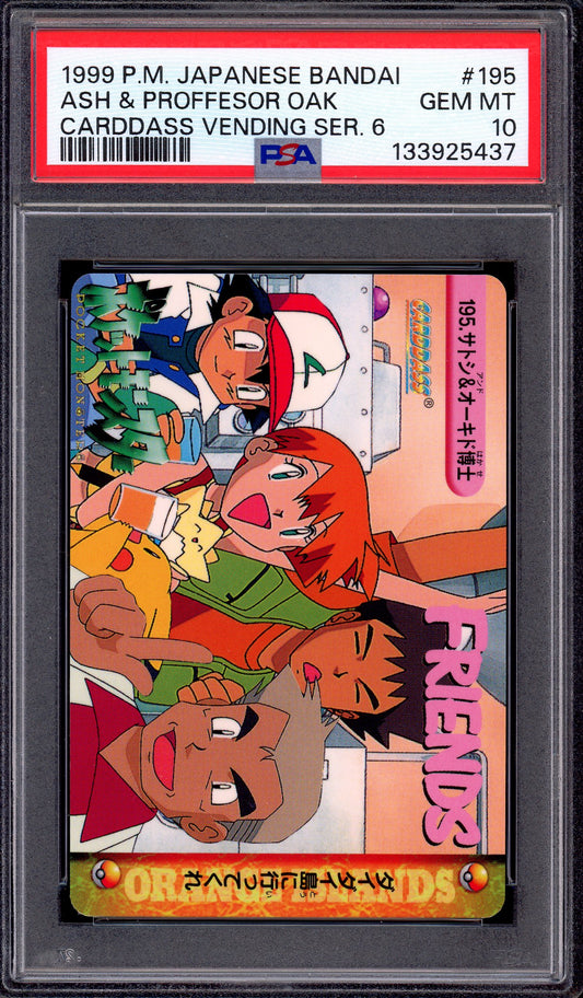1999 Pokémon Japanese Bandai Carddass Vending Series 6 Ash & Professor Oak #195 PSA 10 GEM MINT
