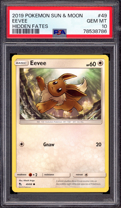 2019 Pokémon Sun & Moon Hidden Fates Eevee #49 PSA 10 GEM MINT