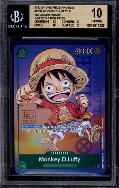 2023 One Piece 1st Anniversary Tournament Participant Monkey D Luffy #37 BGS 10 PRISTINE