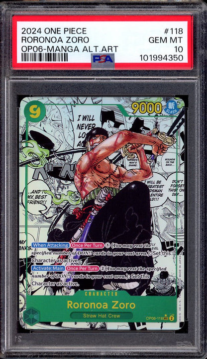 2024 One Piece OP06 Manga Alternate Art Roronoa Zoro #118 PSA 10 GEM MINT