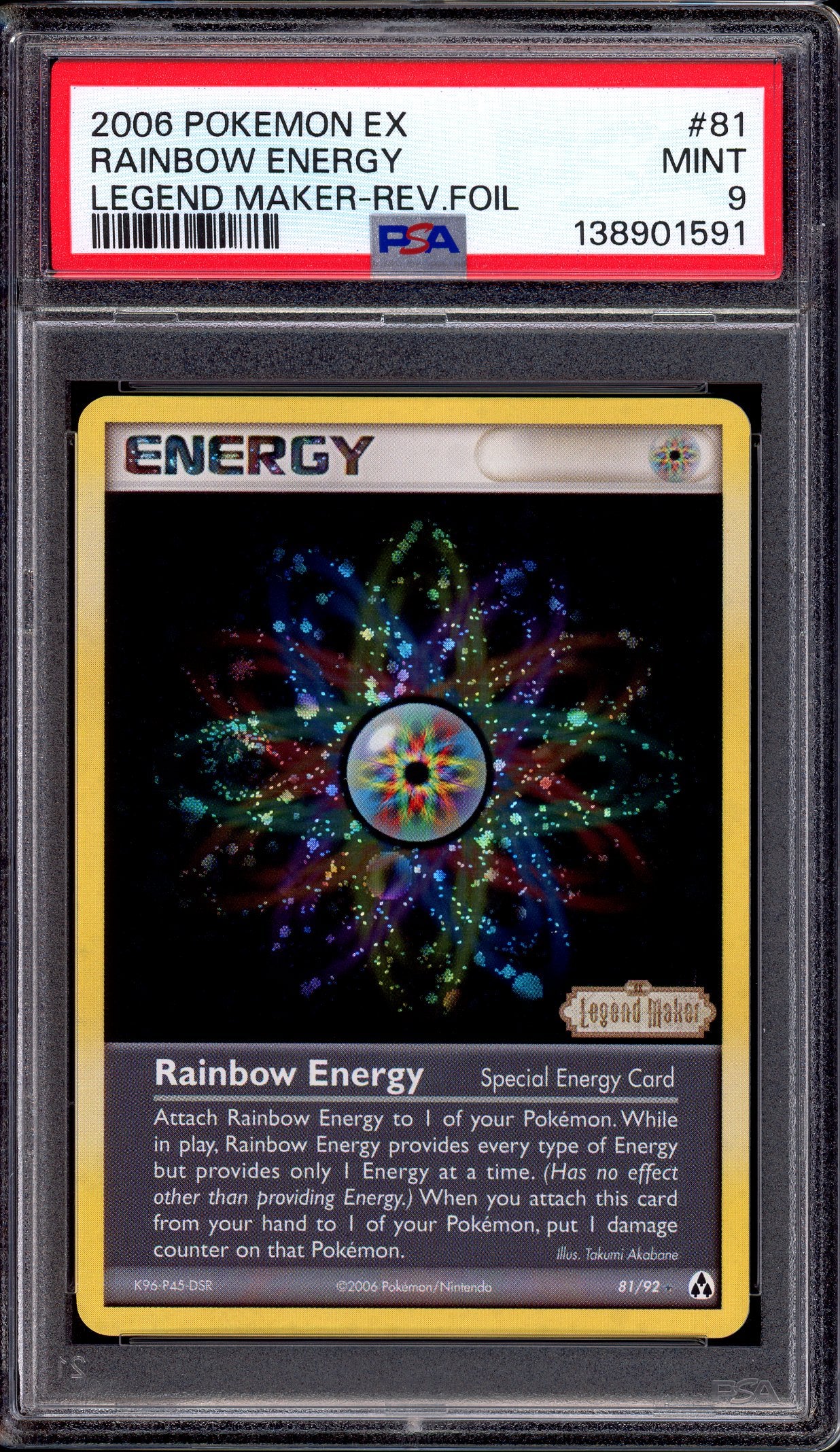 2006 Pokémon EX Legend Maker Rainbow Energy Reverse Holo #81 PSA 9 MINT