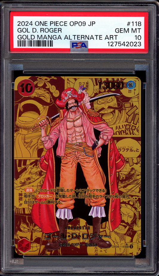 2024 One Piece OP09 Japanese Gold Manga Alternate Art Gol D Roger #118 PSA 10 GEM MINT