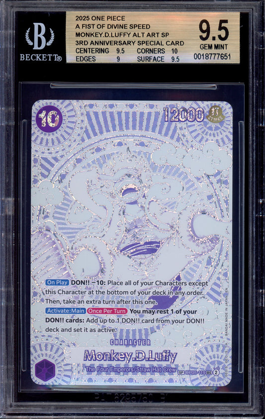 2025 One Piece OP11 3rd Anniversary Silver Monkey D Luffy OP05-119 BGS 9.5 GEM MINT