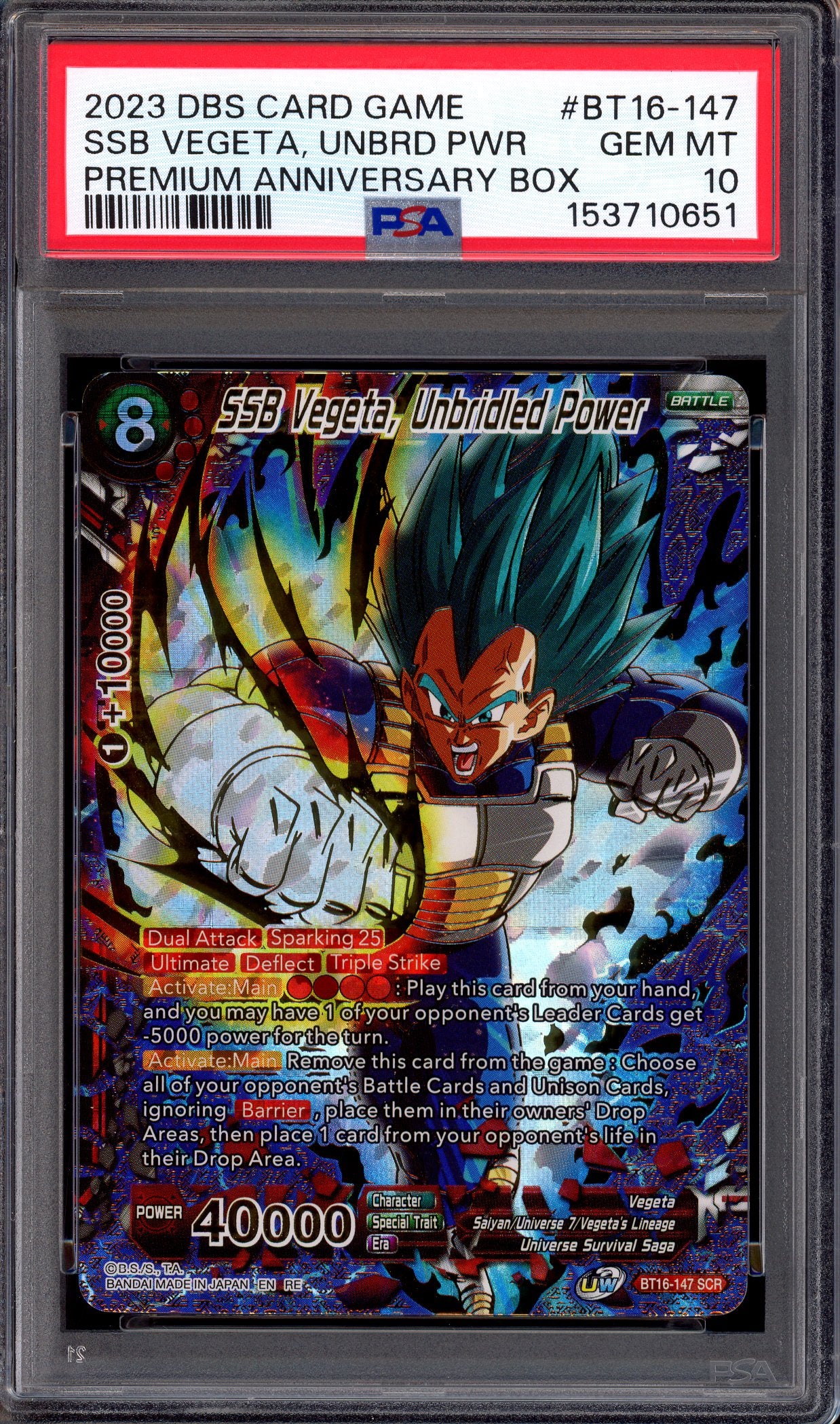 2023 Dragon Ball Super Premium Anniversary Box SSB Vegeta, Unbridled Power #BT16-147 PSA 10 GEM MINT