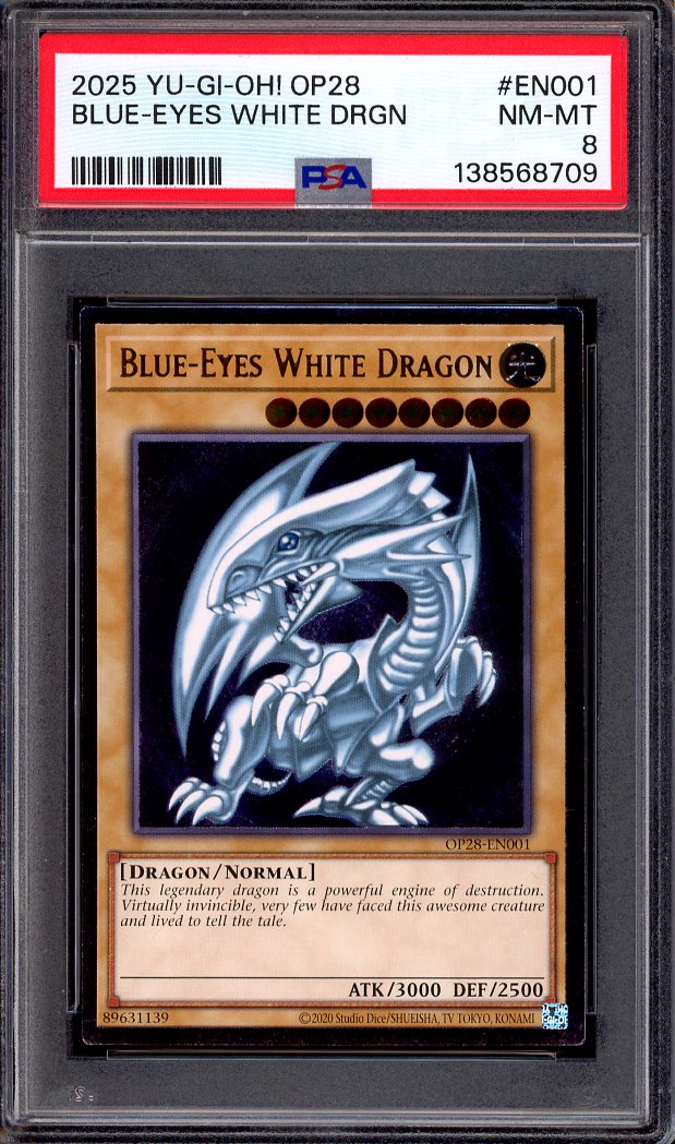 2025 Yu-Gi-Oh! Tournament-Pack 28 Blue-Eyes White Dragon #EN001 PSA 8 NM-MT