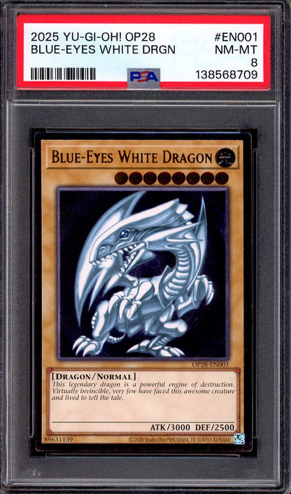 2025 Yu-Gi-Oh! Tournament-Pack 28 Blue-Eyes White Dragon #EN001 PSA 8 NM-MT