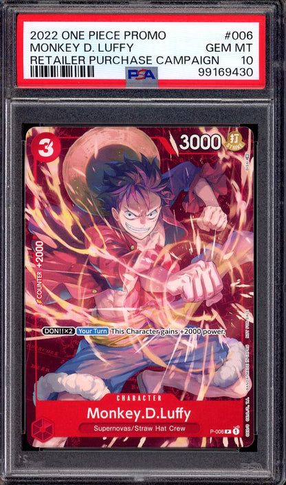 2022 One Piece Promo Retailer Purchase Campaign Monkey D Luffy #6 PSA 10 GEM MINT
