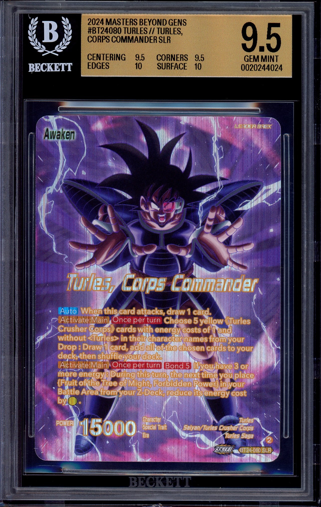 2024 Dragon Ball Super Masters Special Leader Rare Turles, Corps Commander #BT24-080 BGS 9.5 GEM MINT