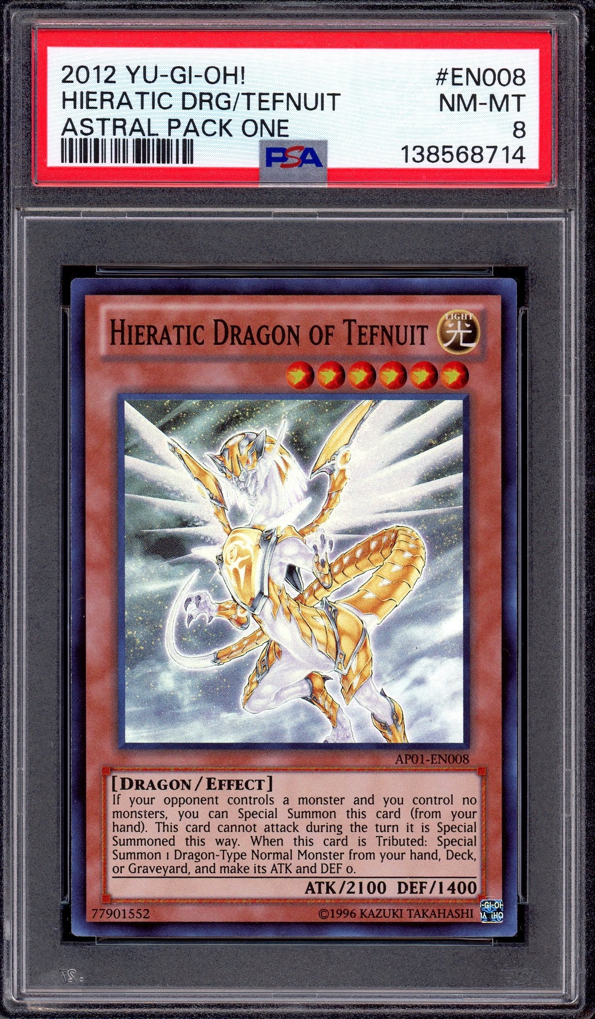 2012 Yu-Gi-Oh! Astral Pack One Hieratic Dragon of Tefnuit #EN008 PSA 8 NM-MT