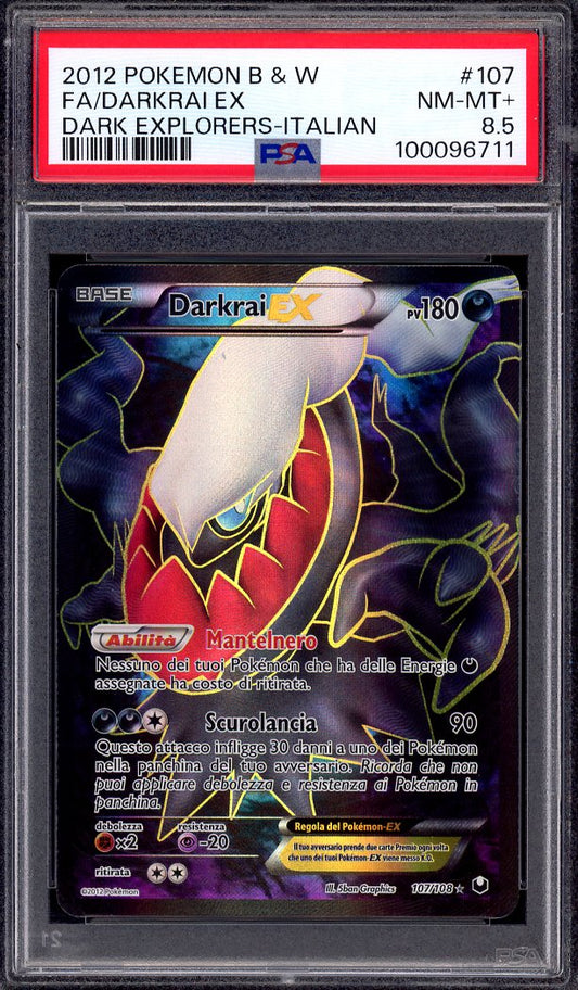 2012 Pokémon Italian B&W Dark Explorers Full Art Darkrai EX #107 PSA 8.5 NM-MT+