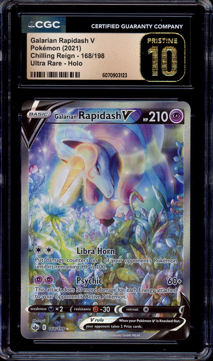 2021 Pokémon SWSH Chilling Reign Full Art Galarian Rapidask V #168 CGC 10 PRISTINE