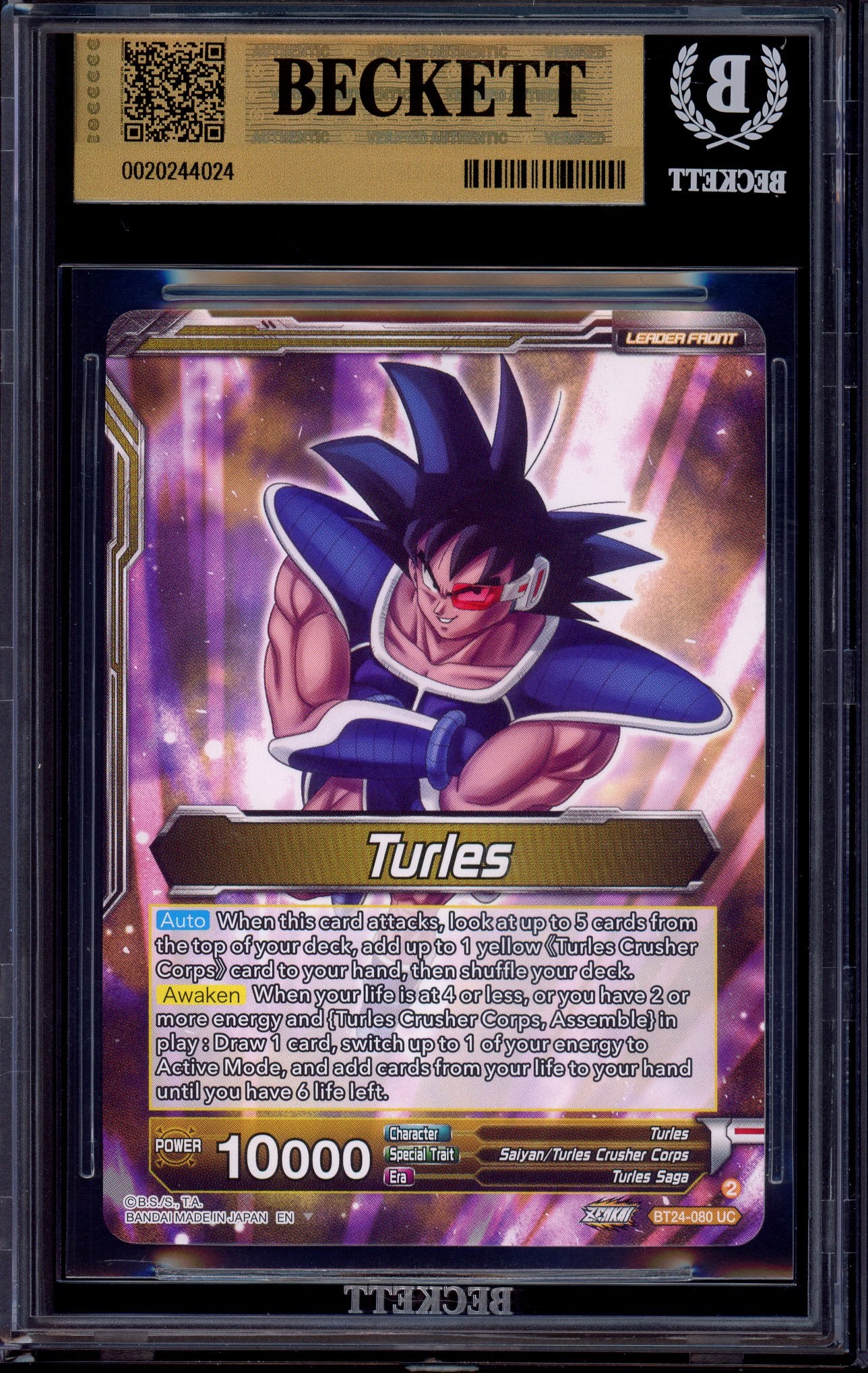 2024 Dragon Ball Super Masters Special Leader Rare Turles, Corps Commander #BT24-080 BGS 9.5 GEM MINT