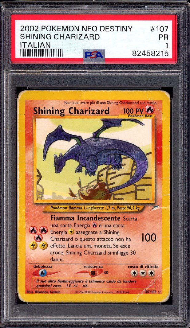 2002 Pokémon Italian Neo Destiny Shining Charizard #107 PSA 1 POOR