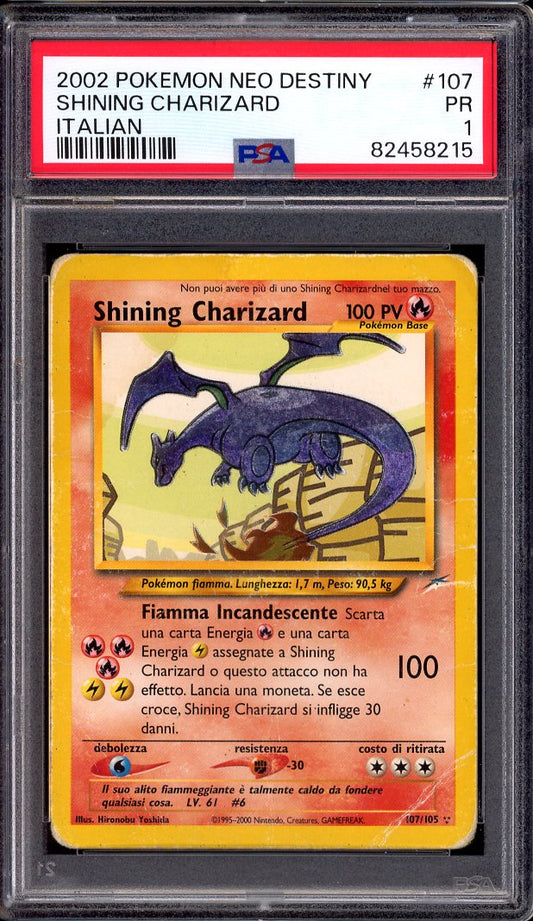 2002 Pokémon Italian Neo Destiny Shining Charizard #107 PSA 1 POOR
