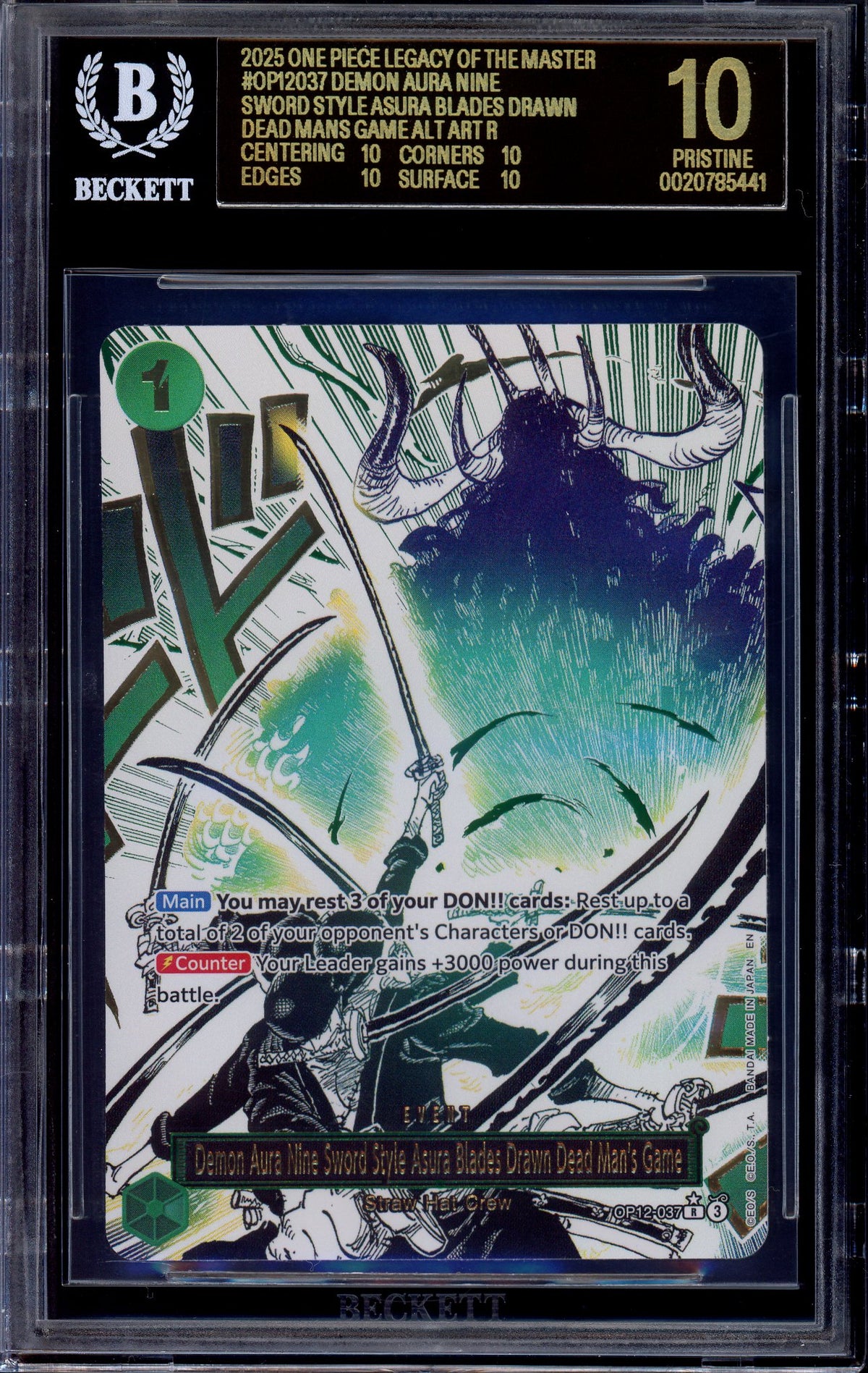 2025 One Piece OP12 Nine Sword Style Dead Man's Game #37 BGS 10 BLACK LABEL