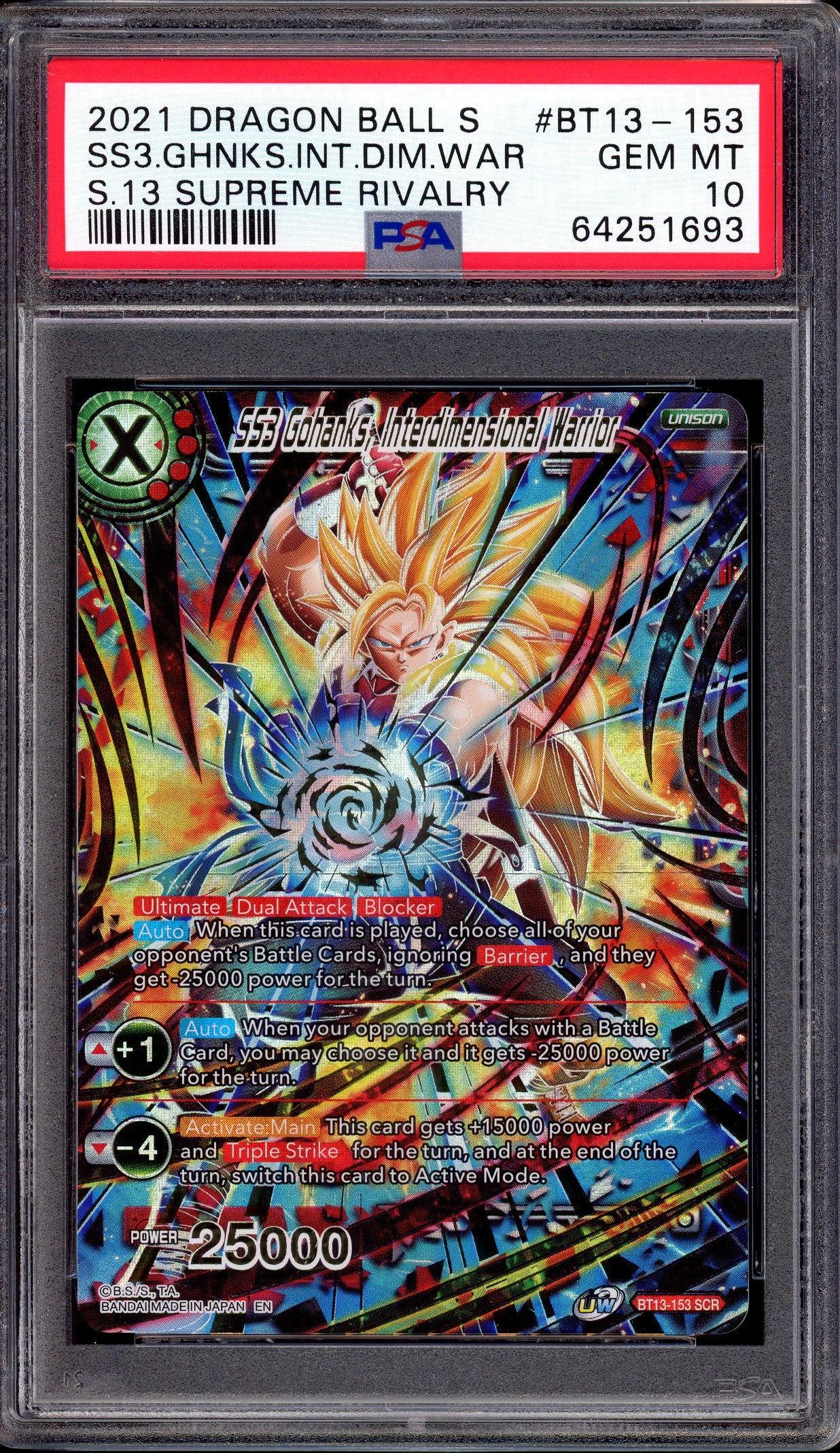 2021 Dragon Ball Super Supreme Rivalry SS3 Gohanks, Interdimensional Warrior SCR #BT13-153 PSA 10 GEM MINT
