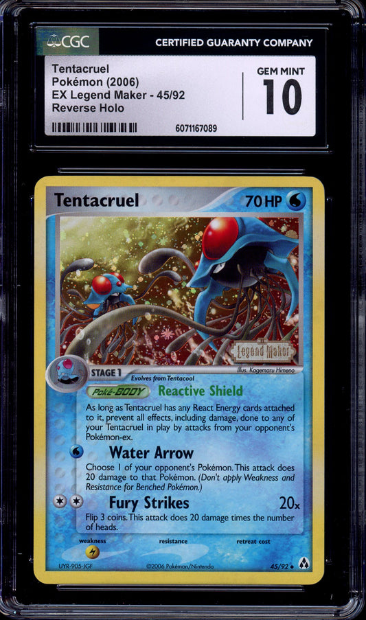 2006 Pokémon EX Legend Maker Tentacruel-Reverse Foil #45 CGC 10 GEM MINT