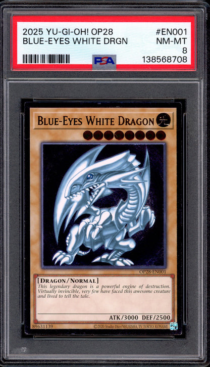 2025 Yu-Gi-Oh! Tournament Pack 28 Blue-Eyes White Dragon #EN001 PSA 8 NM-MT