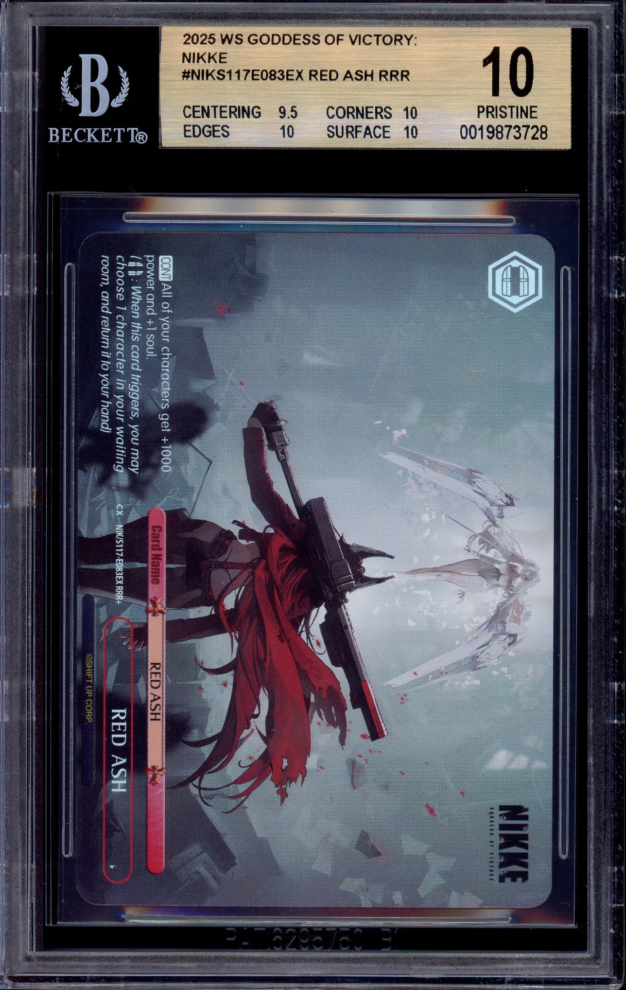 2025 Weiss Schwarz Goddest of Victory Nikke Red Ash RRR+ #E083EX BGS 10 PRISTINE