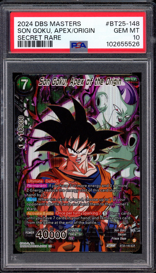 2024 Dragon Ball Super Masters Secret Rare Son Goku, Apex of the Origin #BT25-148 PSA 10 GEM MINT