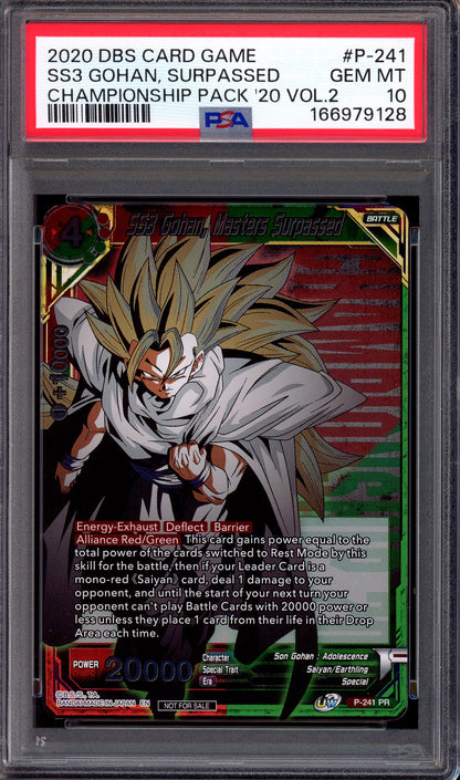 2020 Dragon Ball Super Championship Pack Volume 2 SS3 Gohan, Masters Surpassed #P-241 PSA 10 GEM MINT