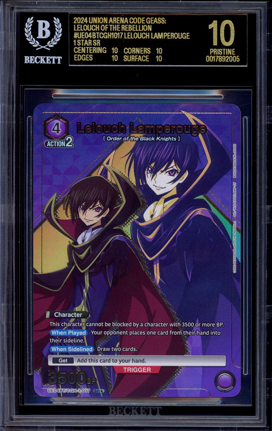 2024 Union Arena Code Geass 1 Star Lelouch Lamperouge #017 BGS 10 BLACK LABEL