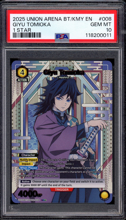 2025 Union Arena Demon Slayer 1 Star Giyu Tomioka #008 PSA 10 GEM MINT