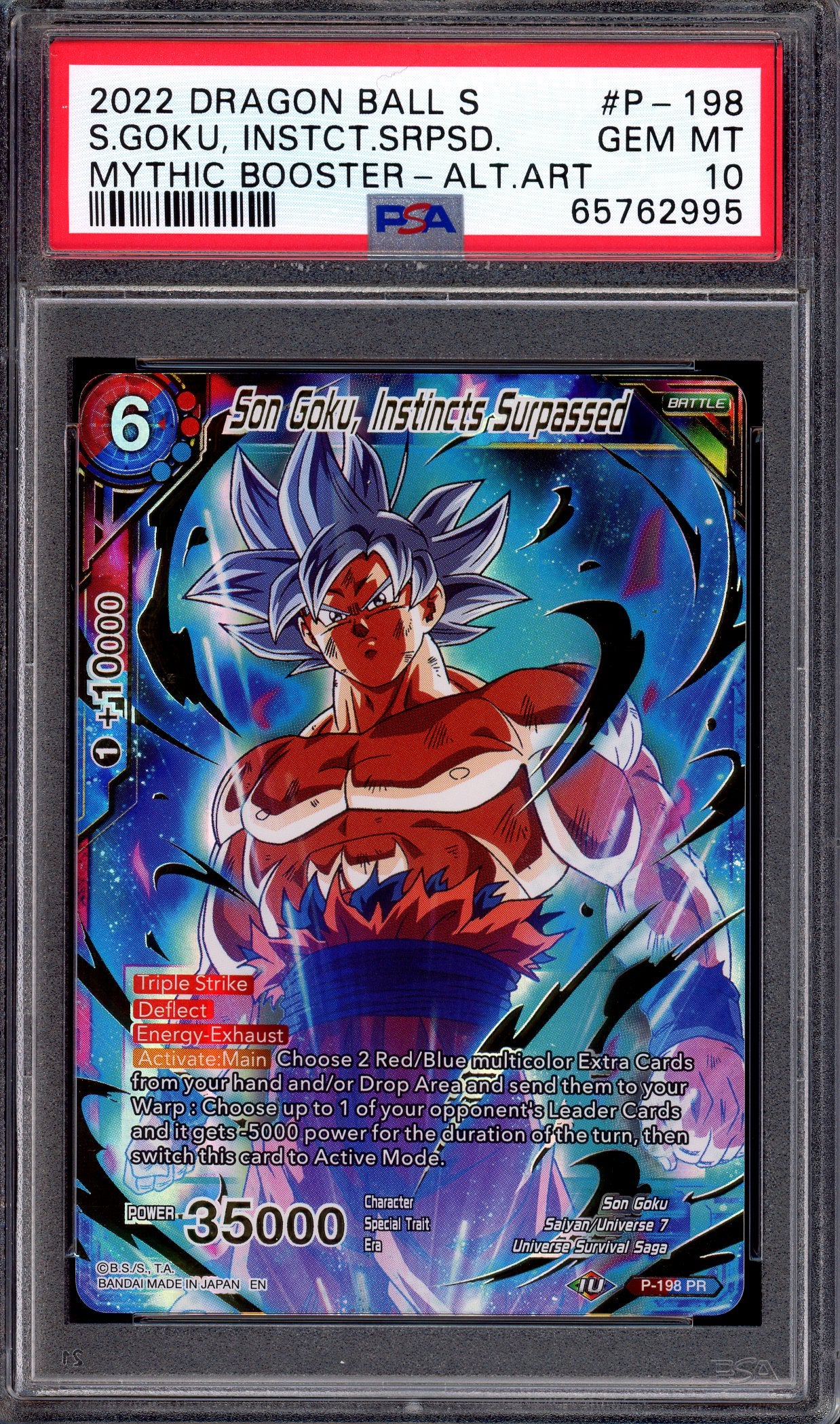 2022 Dragon Ball Super Mythic Booster Alternate Art Son Goku, Instincts Surpassed #P-198 PSA 10 GEM MINT