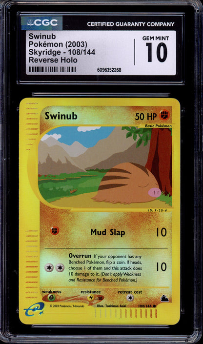 2003 Pokémon Skyridge Swinub-Reverse Foil #108 CGC 10 GEM MINT