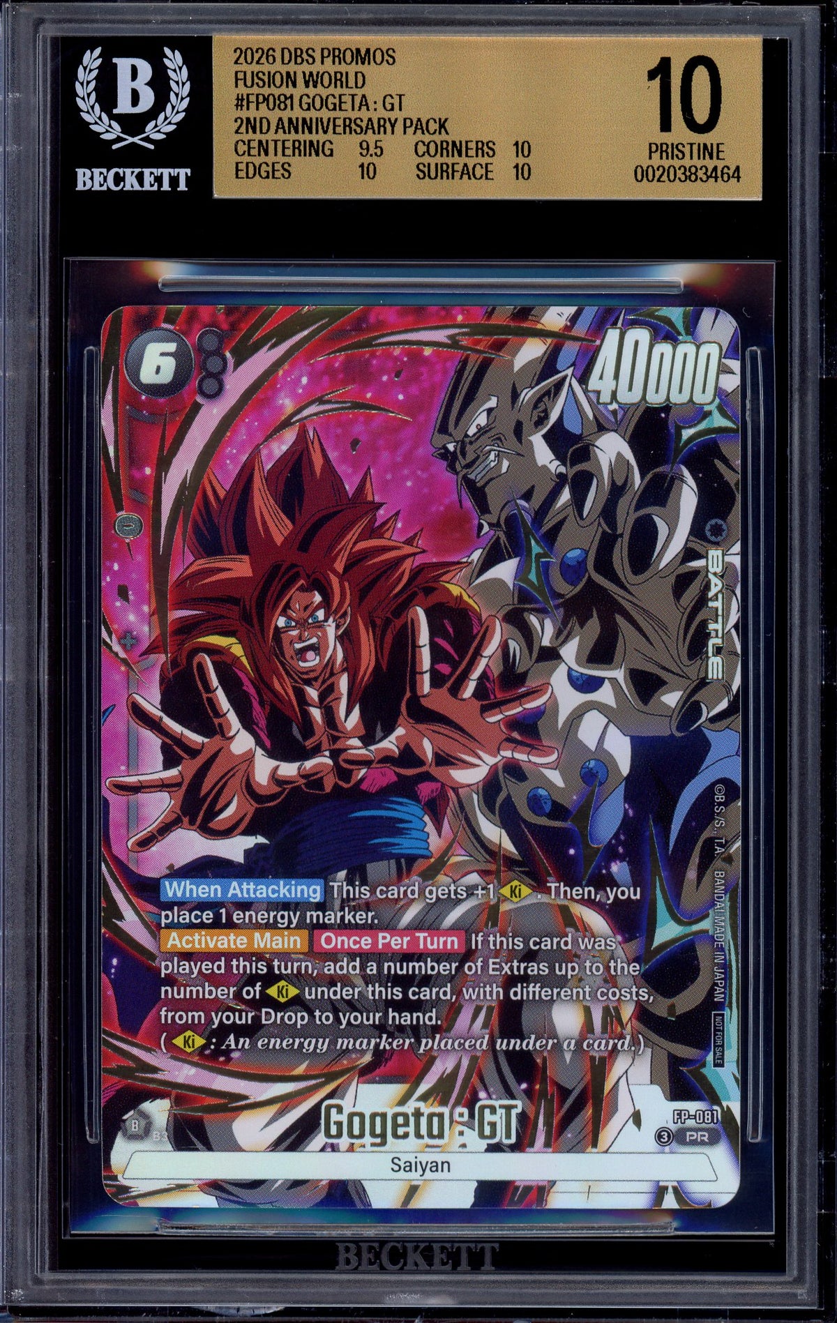 2026 Dragon Ball Super Fusion World 2nd Anniversary-Pack Gogeta GT #FP-081 BGS 10 PRISTINE