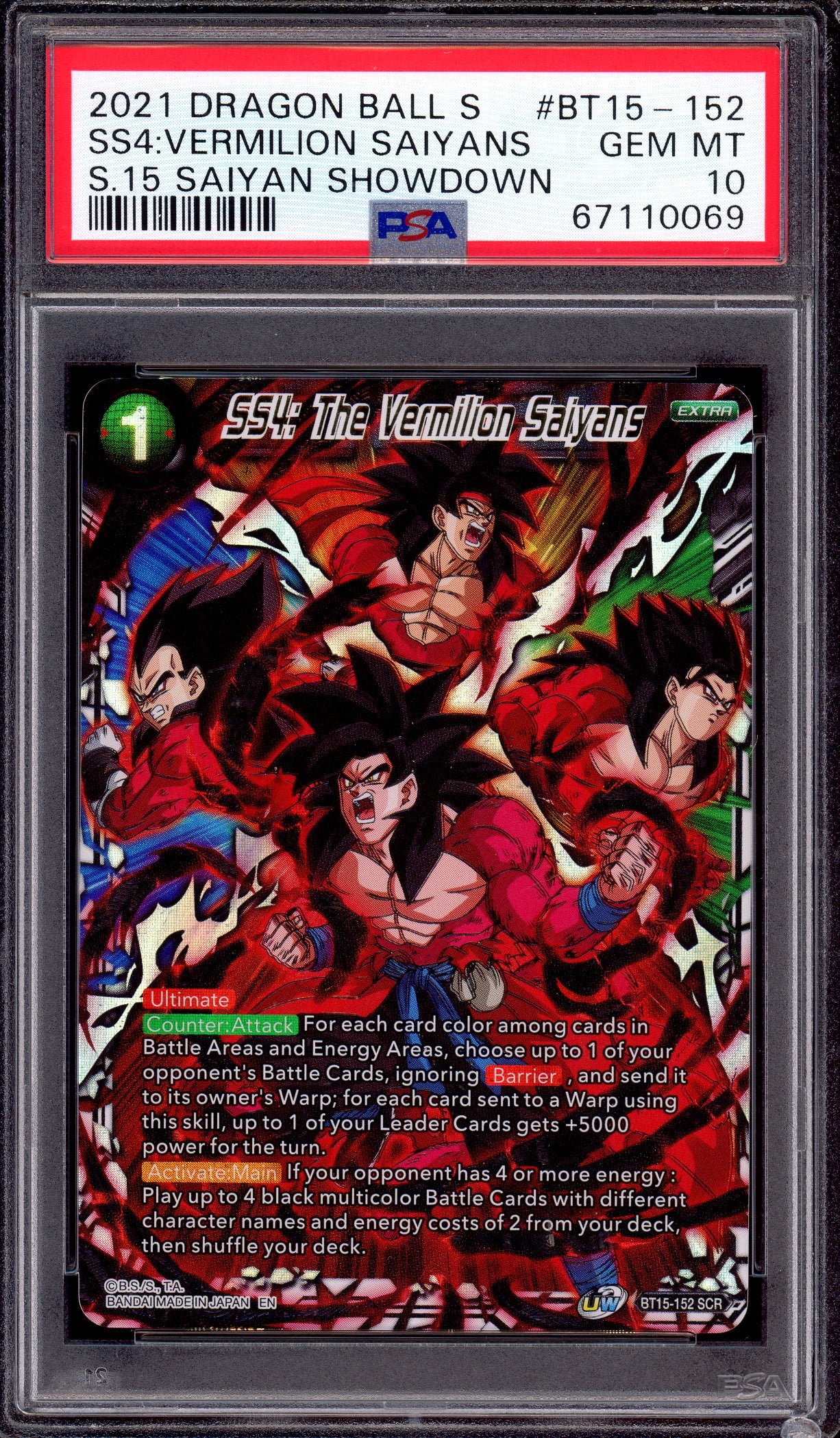 2021 Dragon Ball Super SS4 The Vermilion Saiyans SCR #BT15-152 PSA 10 GEM MINT